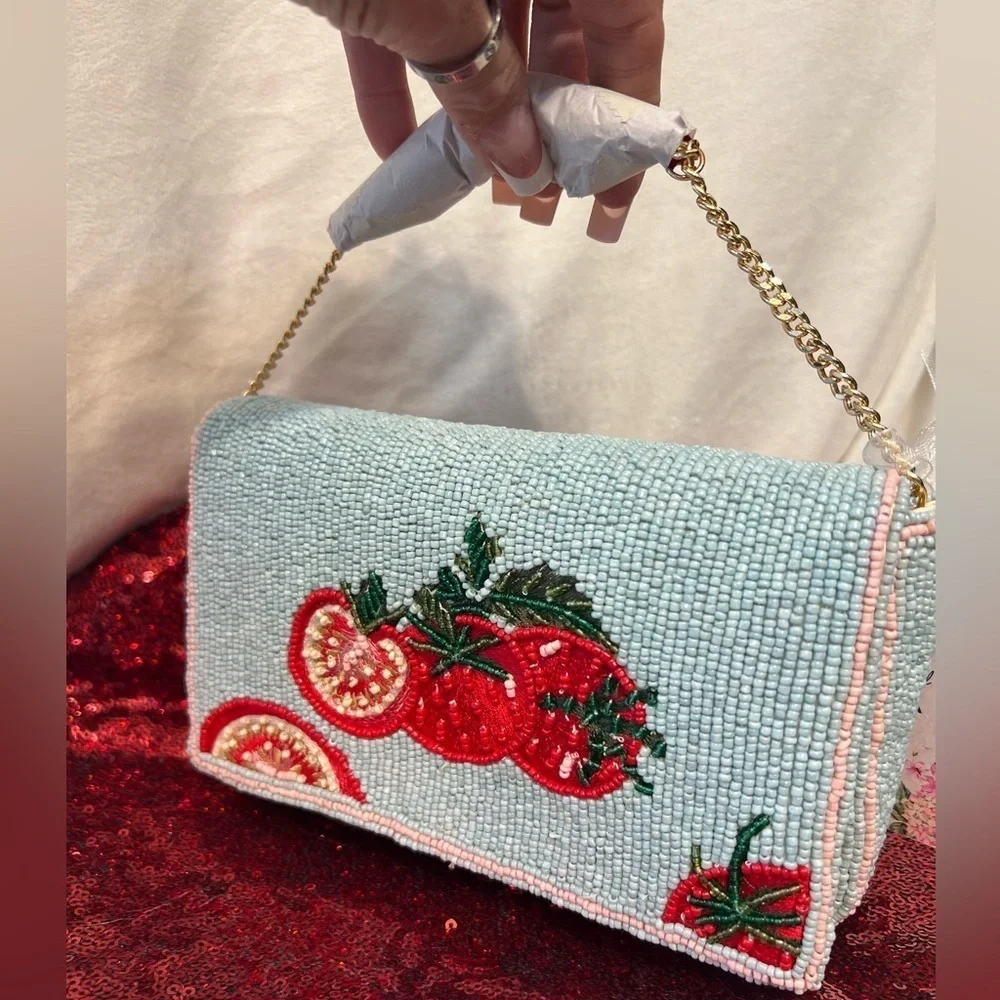 🍅MADE IN INDIA BEAUTIFUL VIRAL Handmade Tomato Beaded Sling Bag-NWT🍅